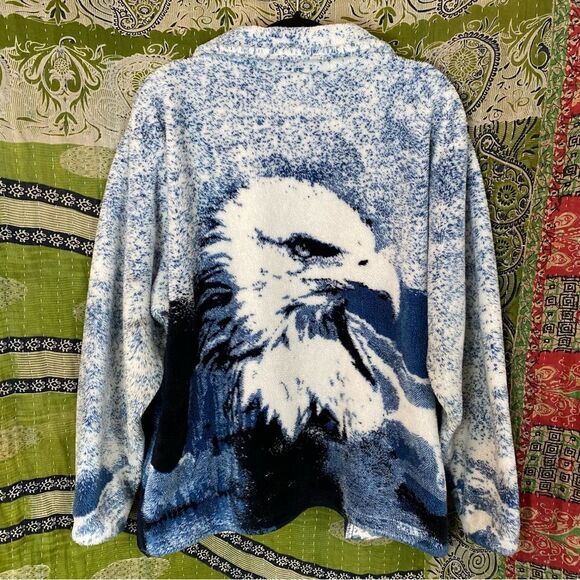 Rare Vintage OceanEast White/ Blue Eagle Fleece Jacket Size Medium - Picture 9 of 15